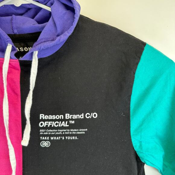 Reason Long Sleeve Neon Colorblock Hooded T Shirt Mens Size Medium Retro - Picture 6 of 13